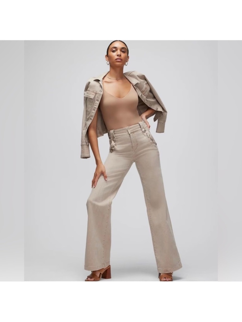 White House Black Market High-Rise Wide-Leg Jeans in Beige